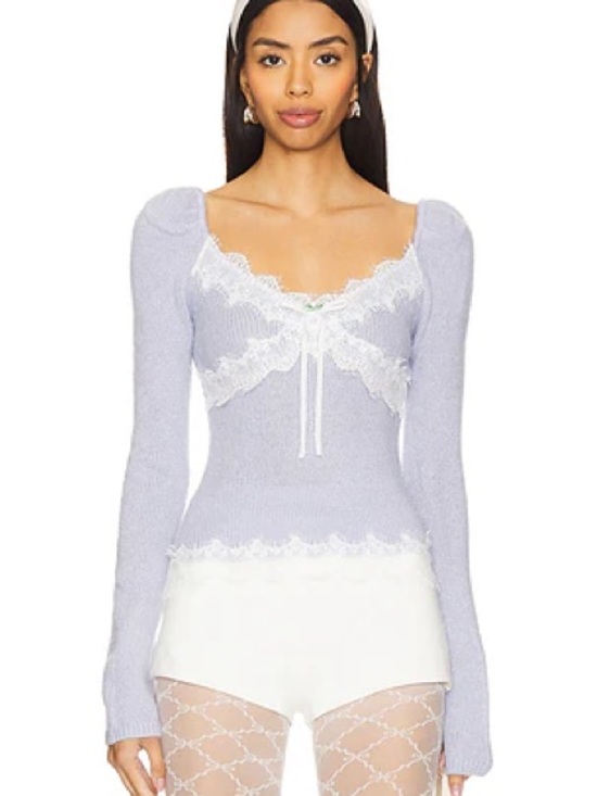 For Love And Lemons Other - For Love And Lemons Lavender Lace-Trim Long Sleeve Chemise